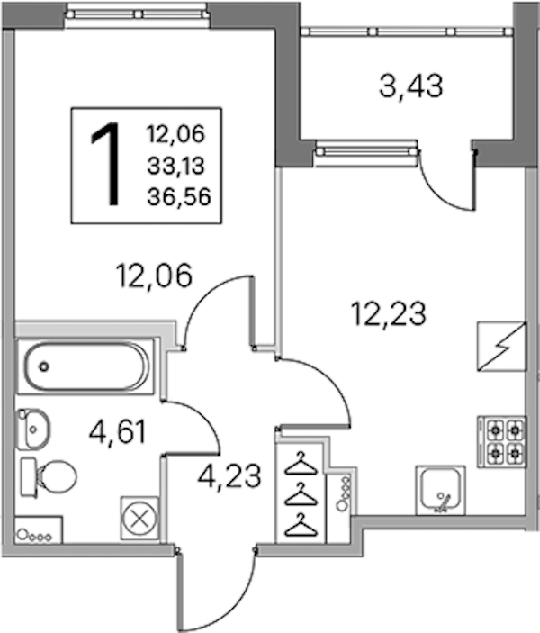 1-комнатная квартира 33.13 м², 2/5 эт., ЖК «ЮгТаун. Олимпийские кварталы»